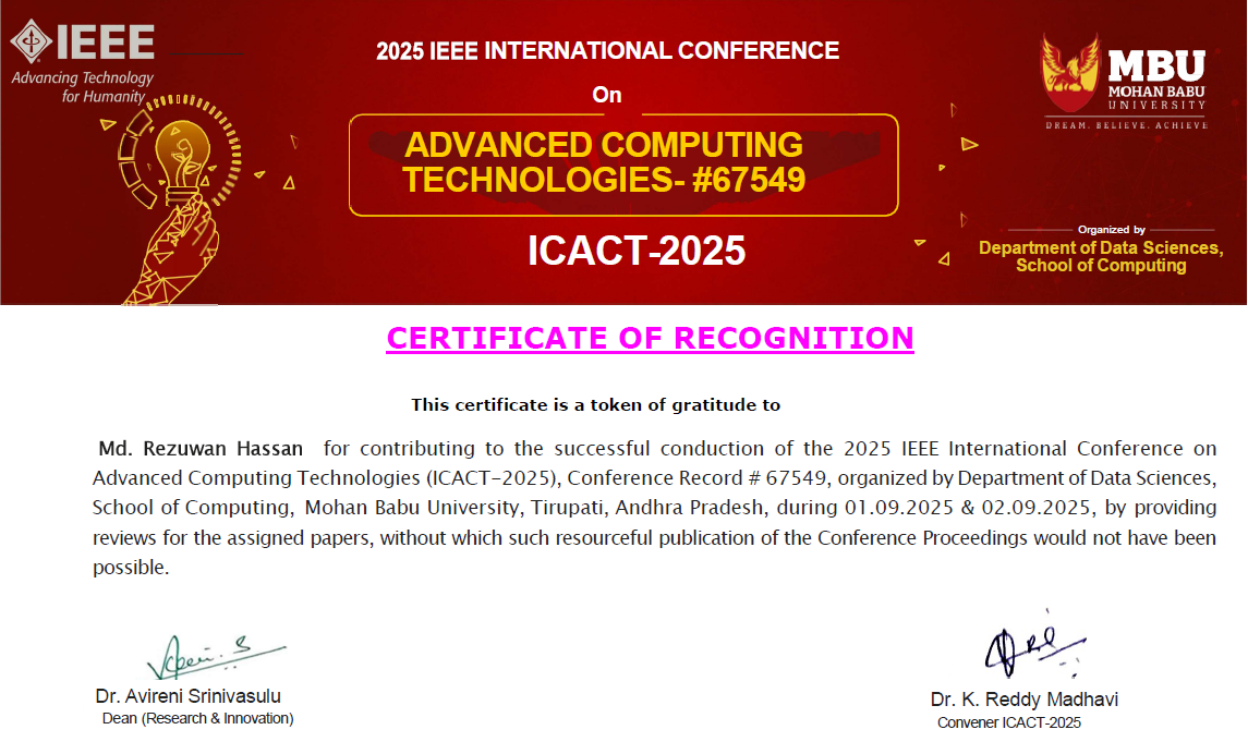 IEEE ICACT 2025 reviewer certificate