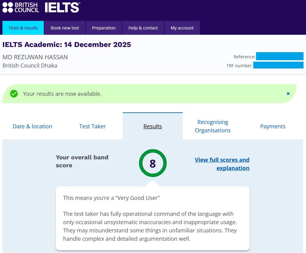IELTS Academic score report