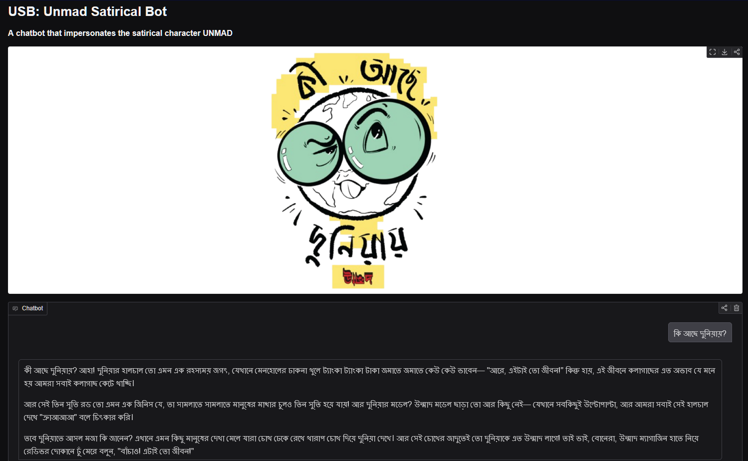 Bangla Satirical Chatbot — Unmad Style (USB)